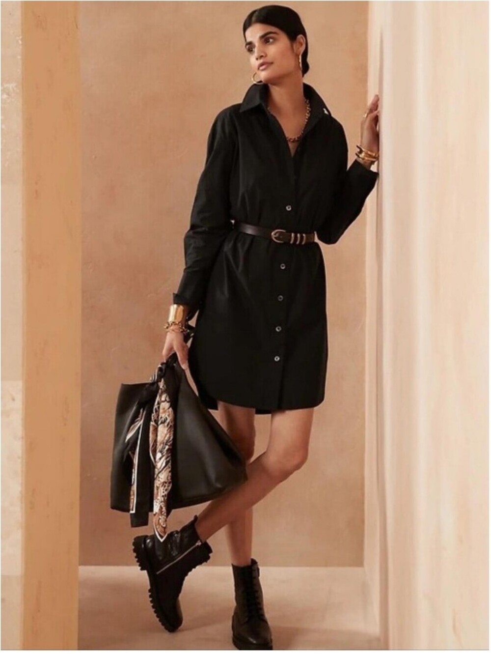 NWOT Banana Republic Poplin Shirtdress Dress Mini Black